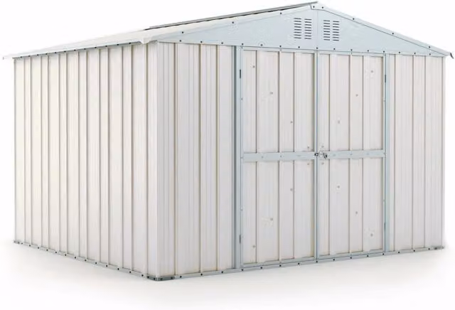 Casetta Box da Giardino in Lamiera di Acciaio Porta Utensili 327x269x217 cm Enaudi Bianco