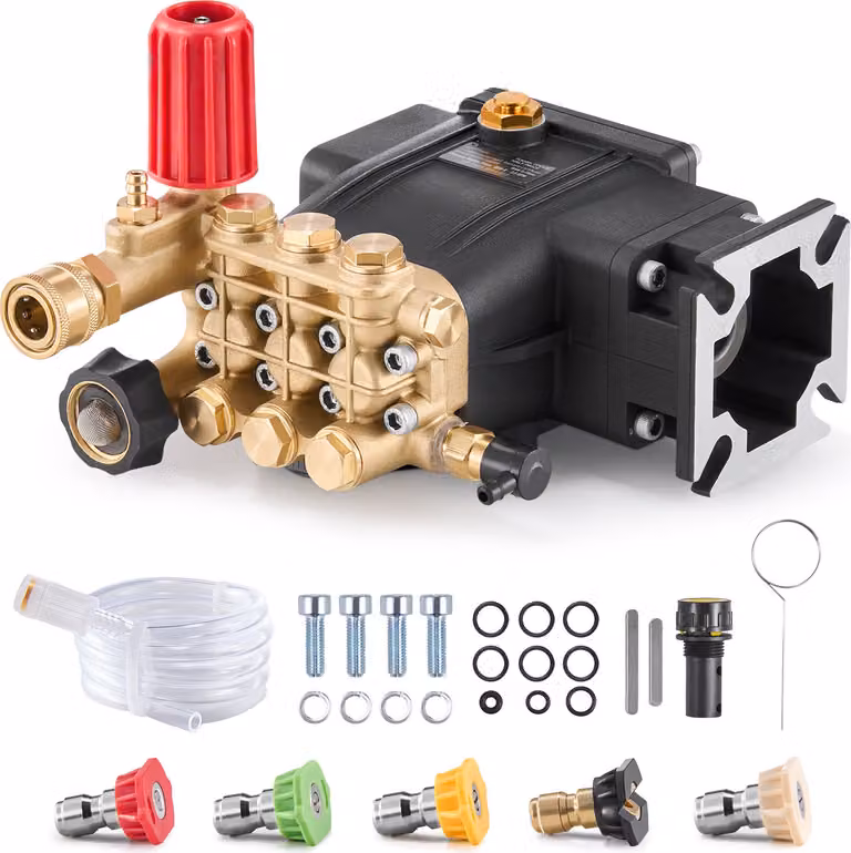 Pompa per idropulitrice SucceBuy, 3300 PSI, 2,5 GPM, stantuffo triplex orizzontale con albero da 3/4 di pollice, con 5 ugelli, ricambio per Simpson MorFlex 40224, 40225, 40226, Santoprene