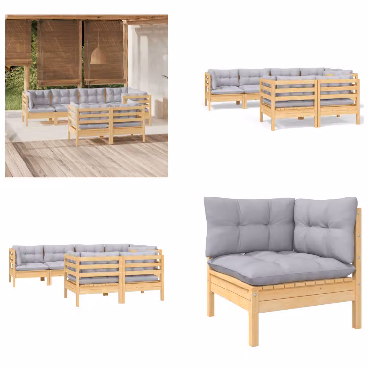 vidaXL set salotto da giardino 7 pezzi con cuscini grigi in legno di pino massiccio - Set salotto da giardino - Set salotto da giardino - Set mobili da giardino - Set mobili da giardino