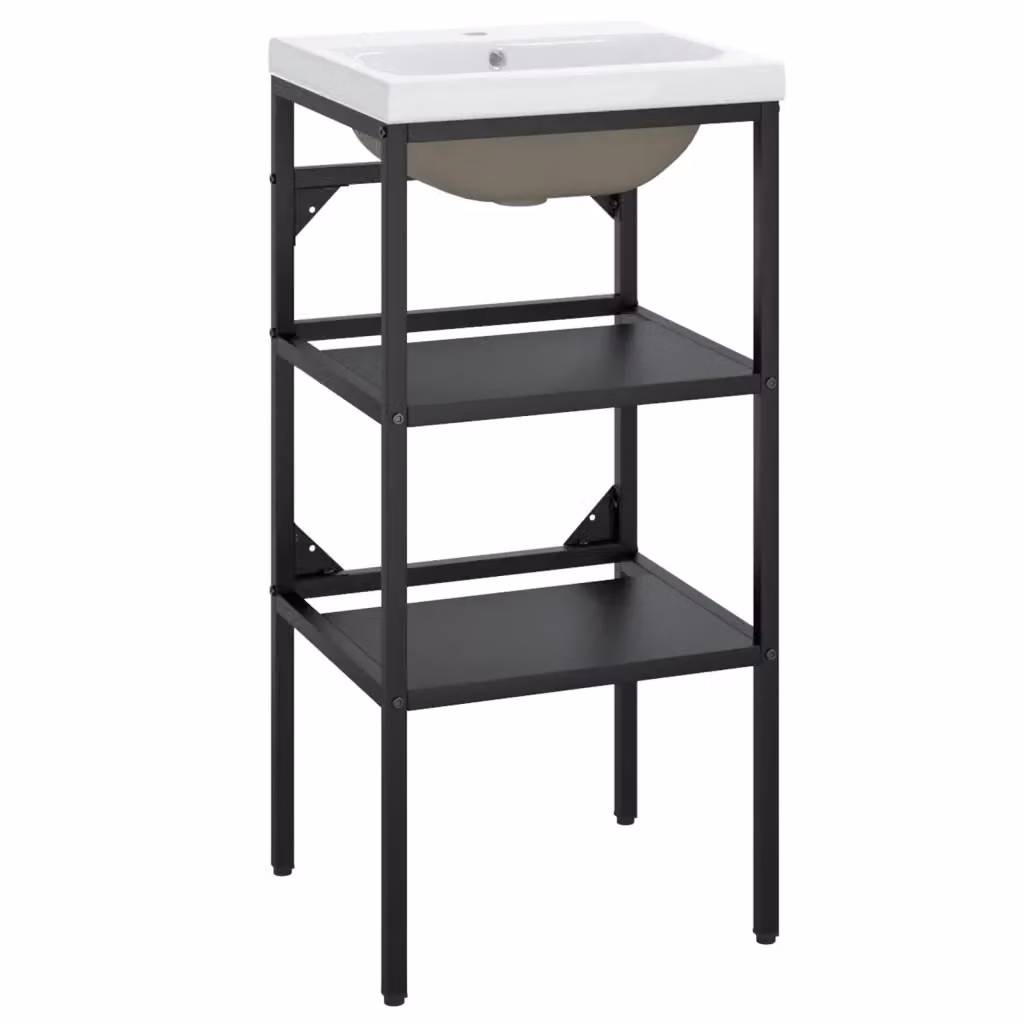 Mobile Lavabo da Bagno Moderno vidaXL con Lavabo Integrato in Ceramica Bianca e Struttura in Metallo Nero a Parete – 2
