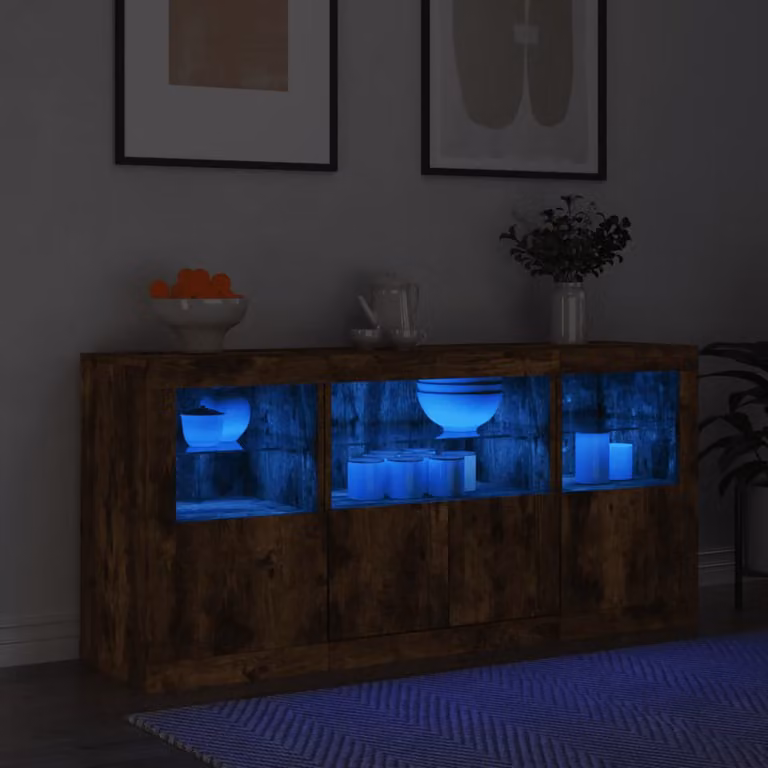 Credenza moderna vidaXL con luci LED in rovere fumo marrone L: 142,5 cm, P: 37 cm, H: 67 cm