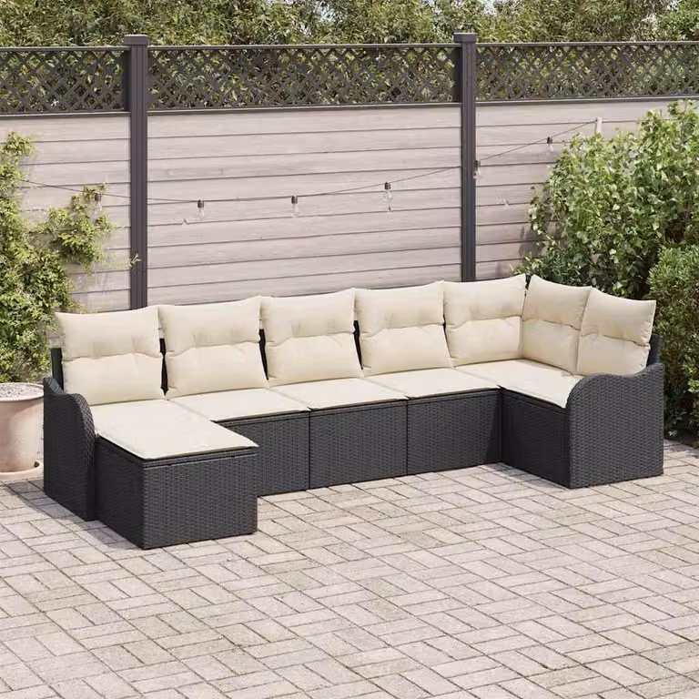 Maison Exclusive - Set Divano da Giardino 7 pcs Nero e bianco Poly Rattan