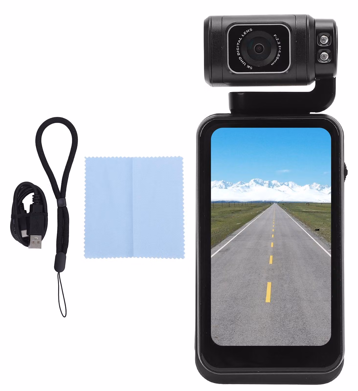 Videocamera digitale 5K, 48 MP HD, registratore tascabile wireless con schermo touchscreen IPS orientabile da 3,5 pollici, ideale per i viaggi