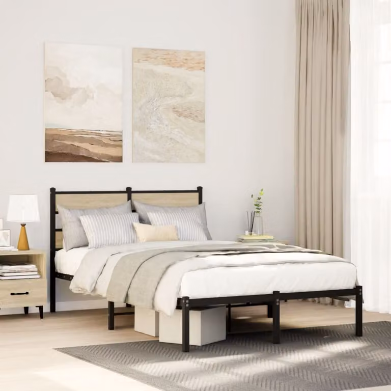 Giroletto in metallo vidaXL senza materasso, colore marrone e nero, L/P/H: 120 x 200 x 91,5 cm