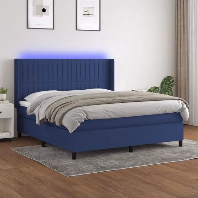 Letto Ibrido con Materasso e Illuminazione LED Blu vidaXL in Tessuto Bianco e Blu L/P: 180 x 200 cm