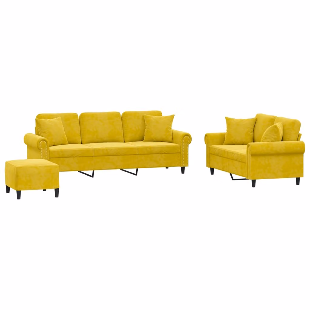 SYFAX™ Set di Divani 3 pz con Cuscini Giallo in Velluto