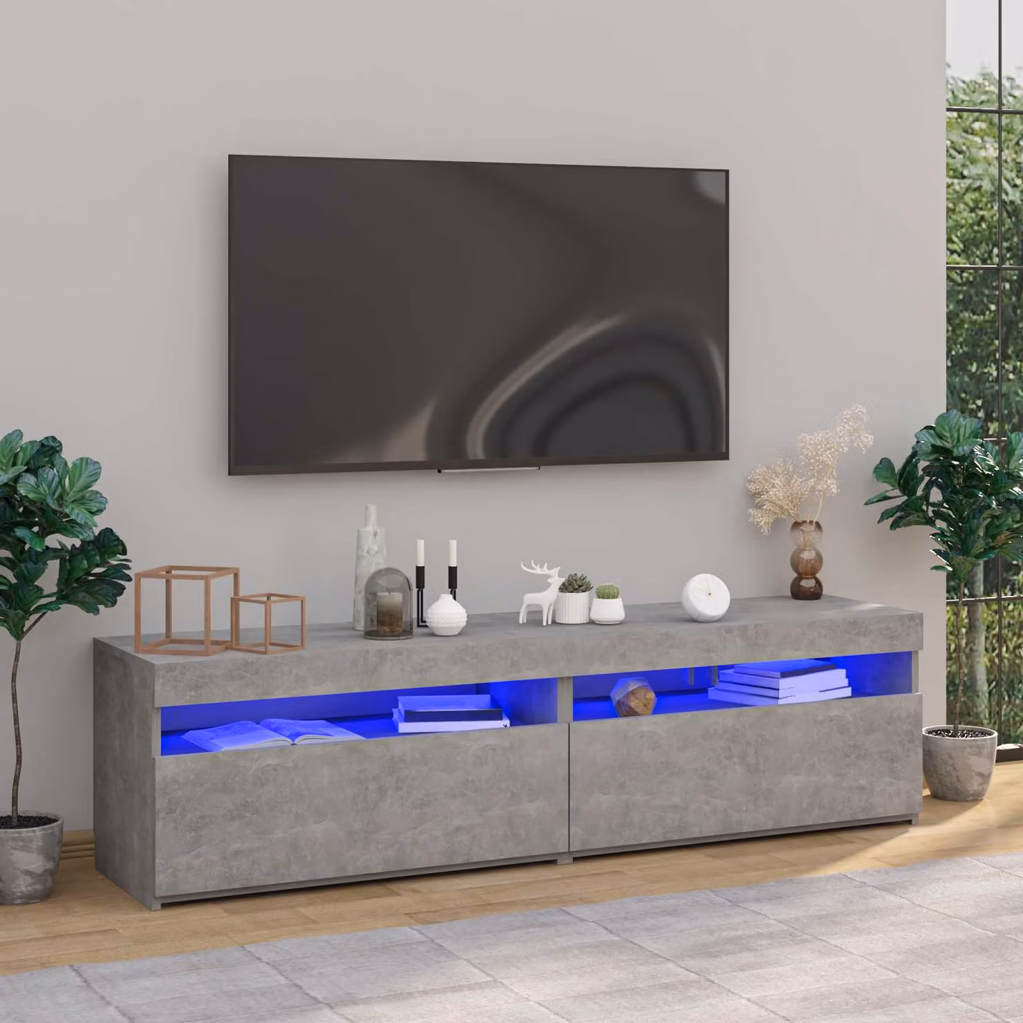 Set di 2 mobili porta TV moderni vidaXL con luci LED integrate in colore grigio, L 75 cm, P 35 cm, H 40 cm