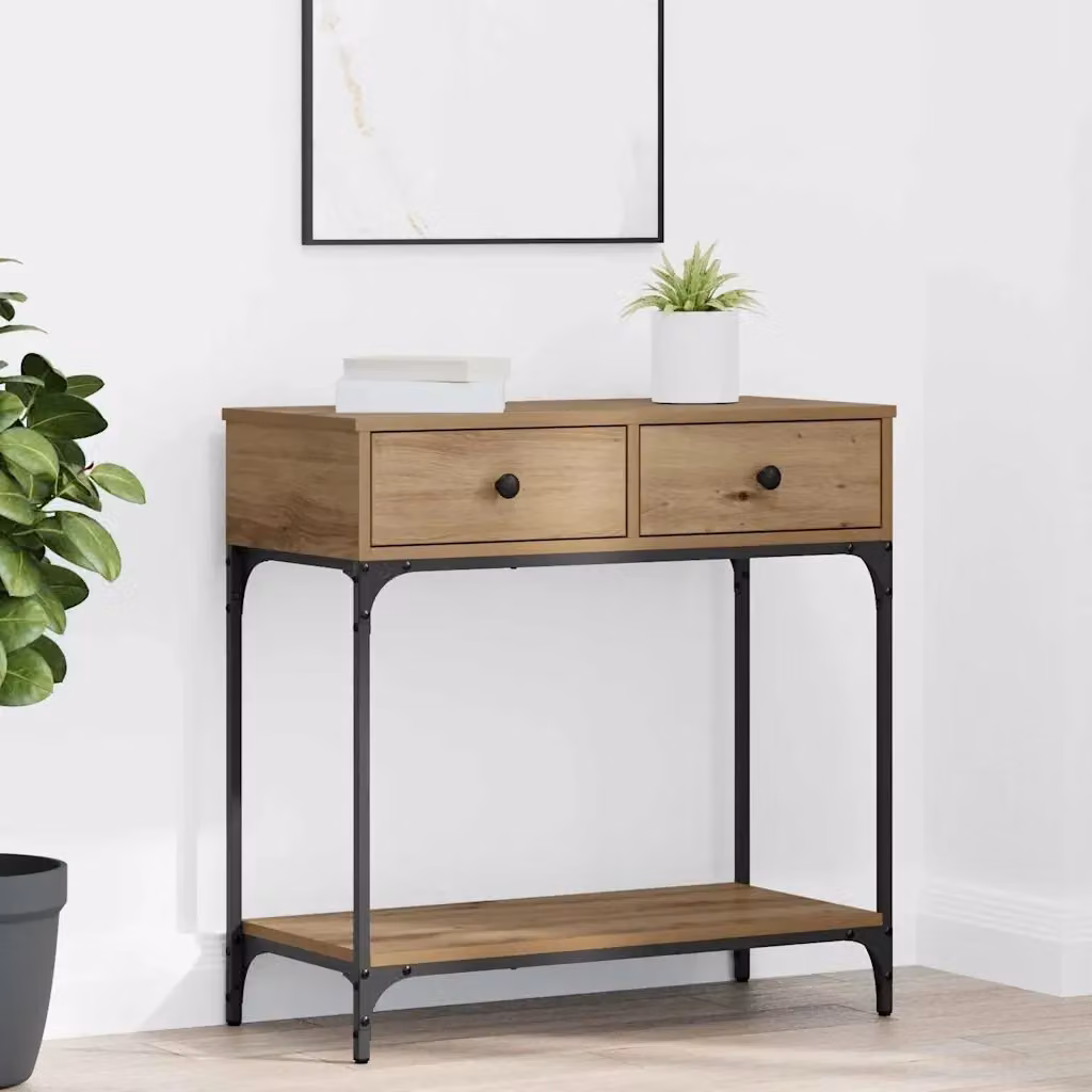 Tavolo Consolle Moderno in Rovere e Metallo, Colore Marrone, L/P/H: 75 x 34,5 x 75 cm – 2