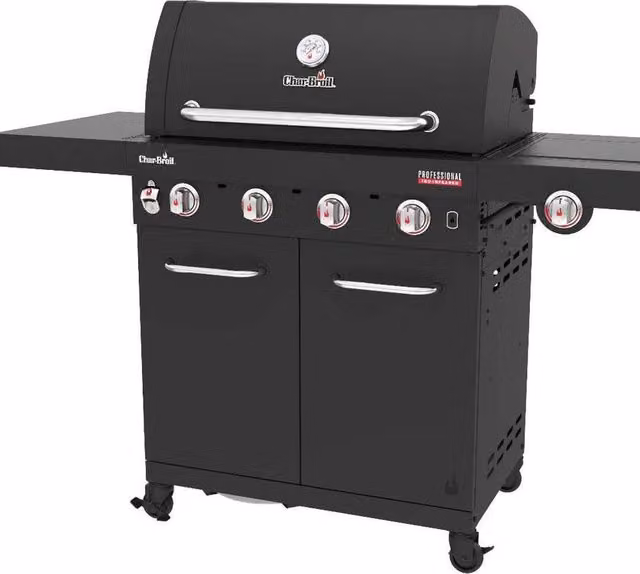 Barbecue a gas Char-Broil Professional Core B4 con 3 bruciatori, fornello laterale e rack riscaldante in acciaio nero – 1