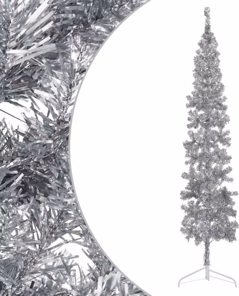 The Living Store Mezzo Albero di Natale Artificiale Slim Silver 240 cm
