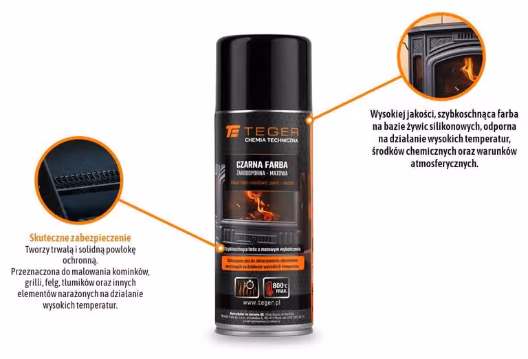Vernice nera resistente al calore, finitura opaca, 400 ml, marca Teger