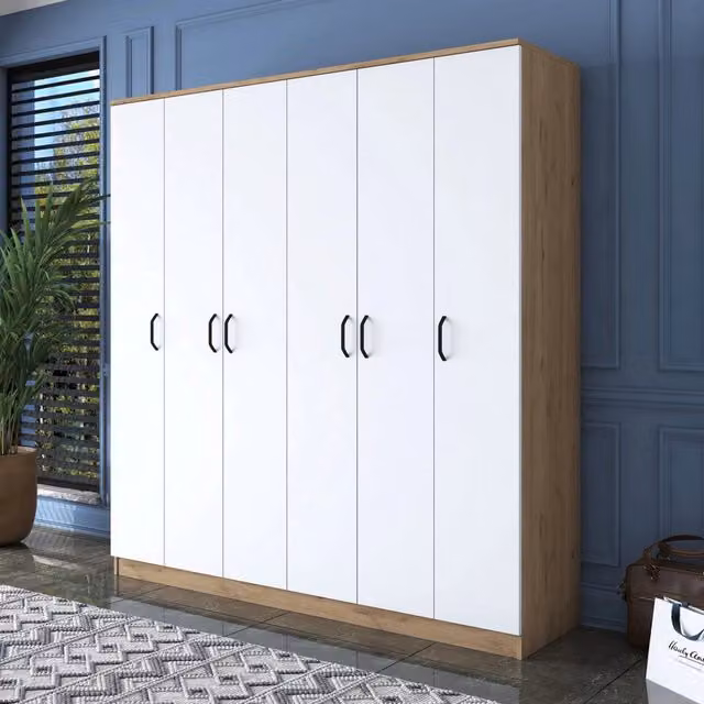 Armadio da camera da letto moderno DMORA con ante a battente, colore bianco rovere, L: 180 cm, H: 191 cm