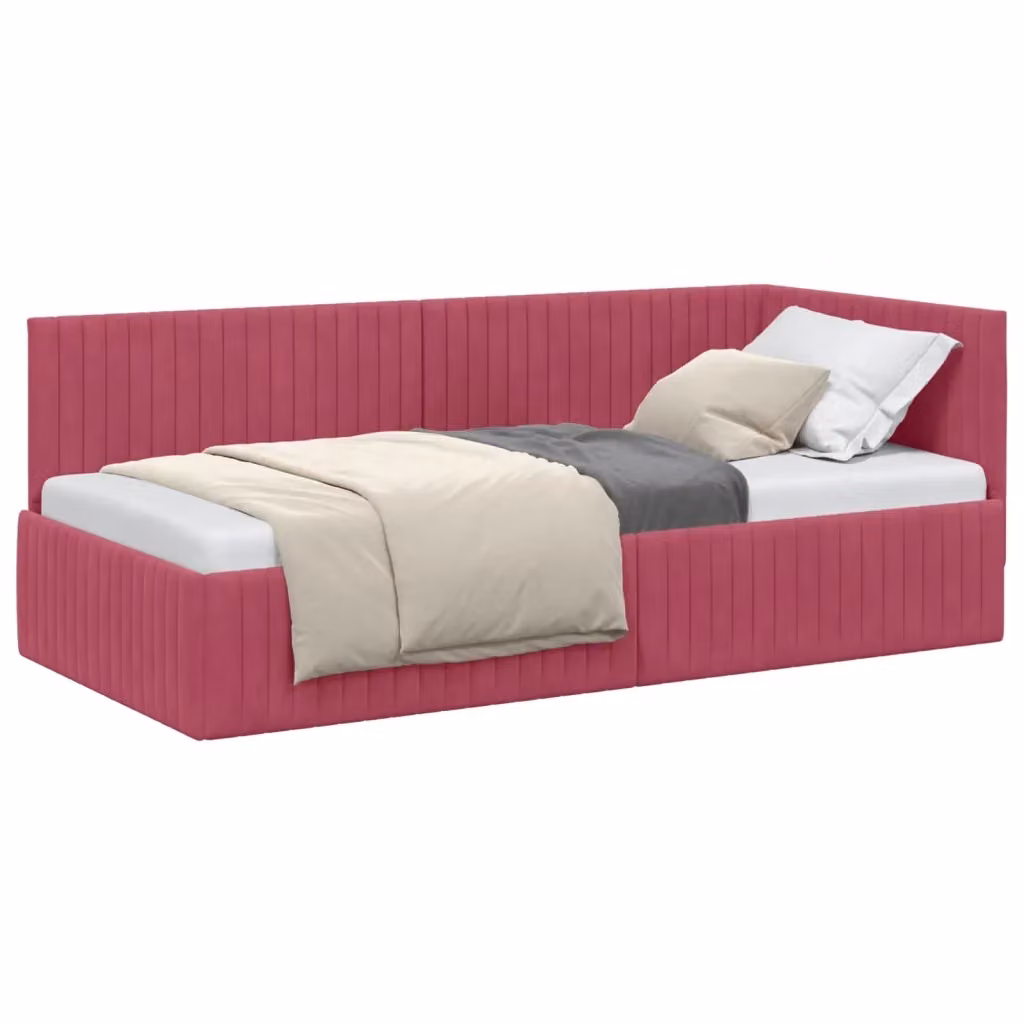 Cornice del letto ad angolo asimmetrica vidaXL in velluto rosso, L/P/H: 194 x 90 x 72 cm – 2