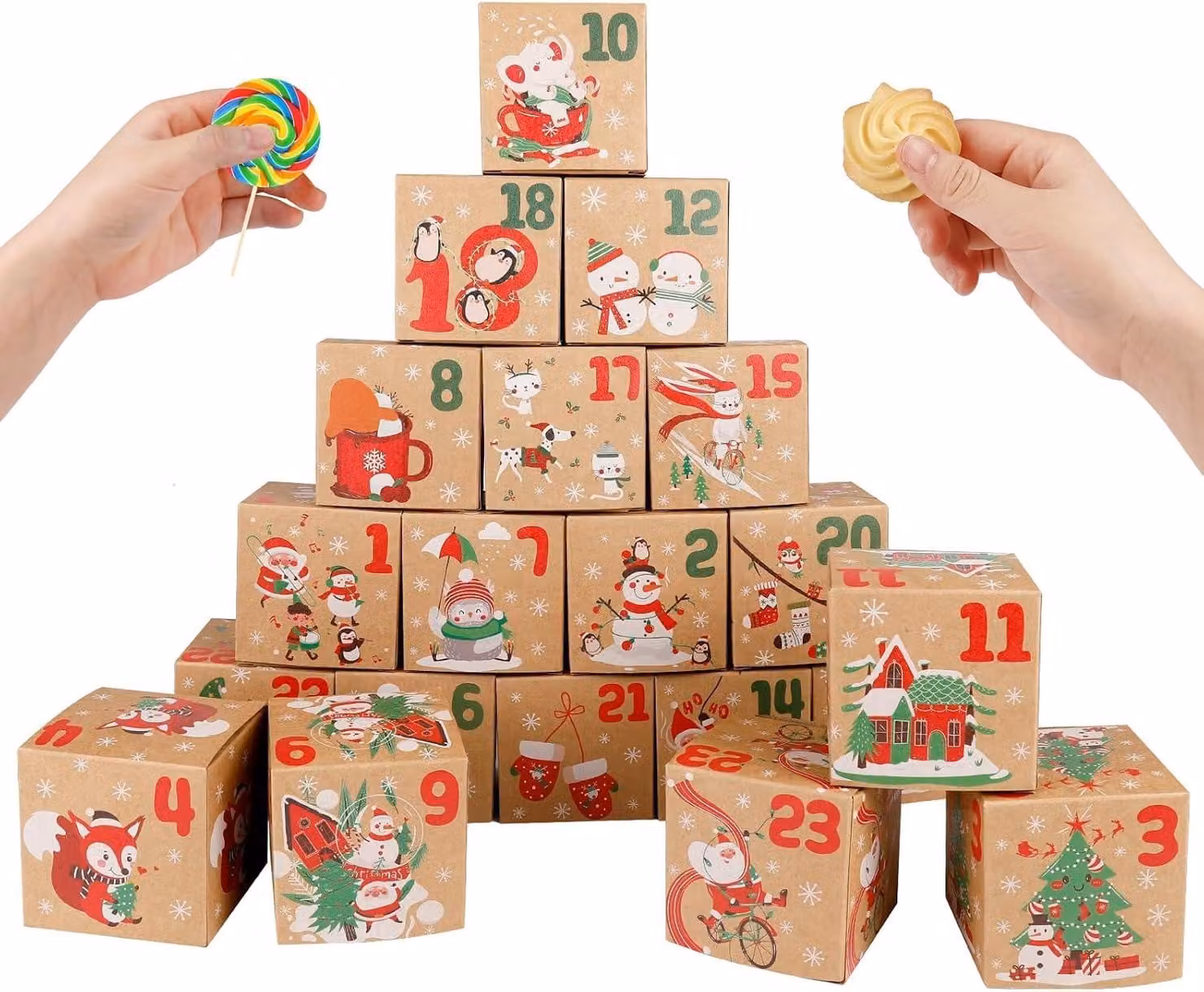 Calendario dell'Avvento fai-da-te da riempire - Piccole scatole regalo - 24 scatole per creare un calendario dell'Avvento personalizzato - Scatole colorate da esporre