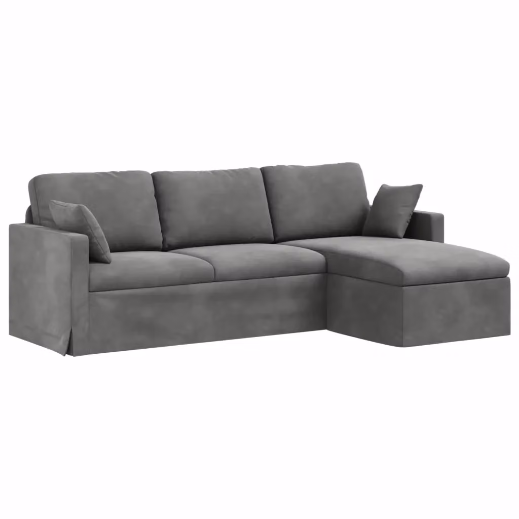 vidaXL Divano Moderno in Velluto Grigio con Cuscini e Coperture Rimovibili L: 228 cm, P: 134 cm, H: 80 cm – 2