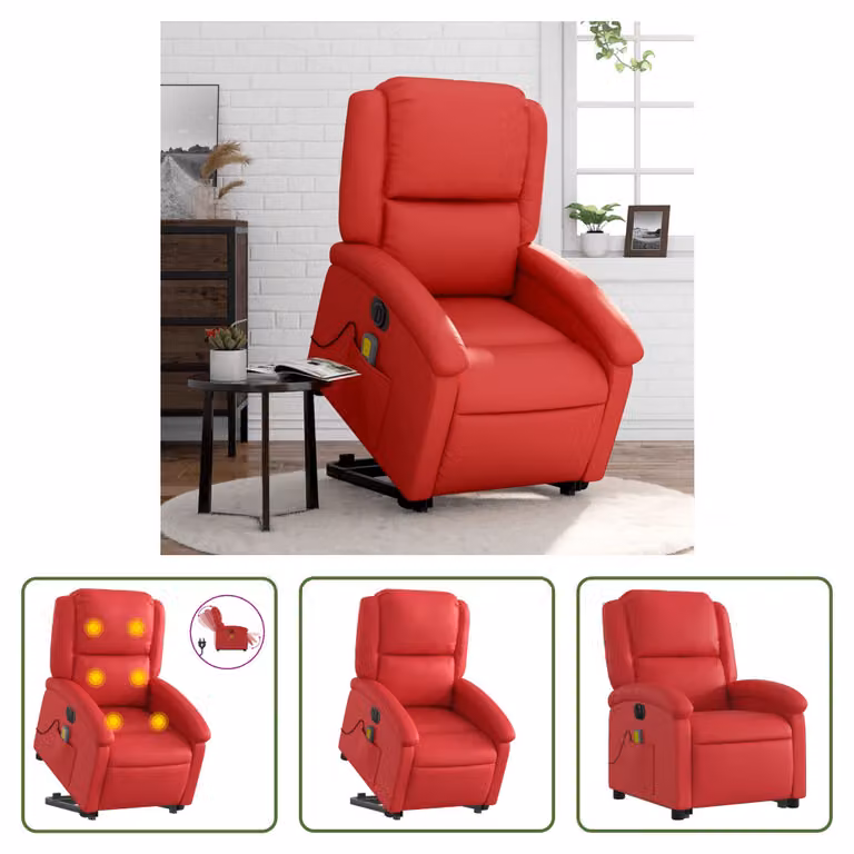 The Living Store Sedia massaggiante con supporto in piedi elettrica in ecopelle rossa