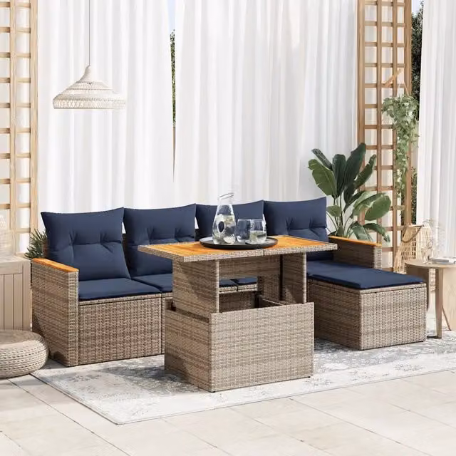 Set Divano da Giardino 6 pz con Cuscini Grigio in Polyrattan 3327477