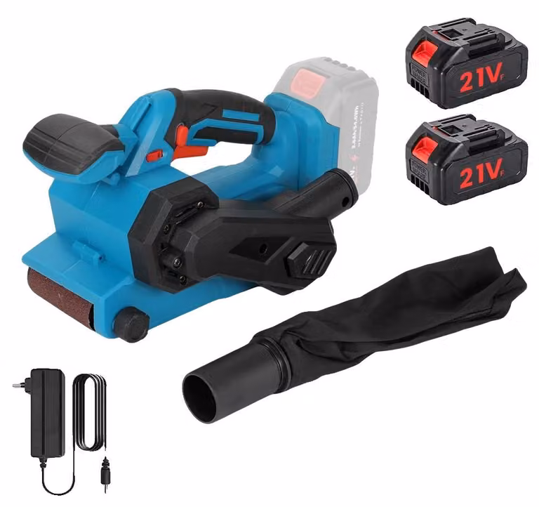 Levigatrice a nastro a batteria, velocità regolabile, design ergonomico, 2 batterie