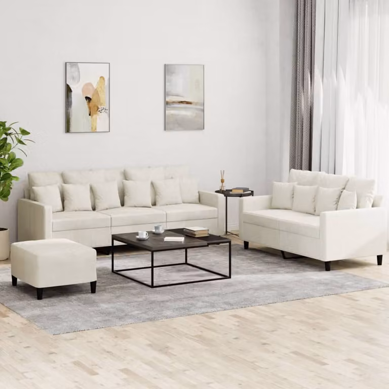 Maison Exclusive - Set divano a 3 pezzi con cuscini in velluto color crema