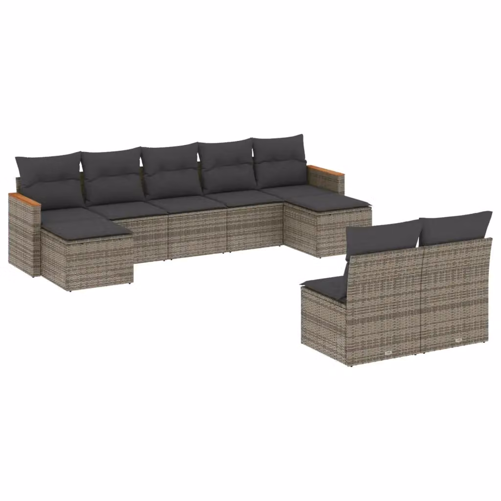 vidaXL Set Divano da Giardino 9 pz a forma di U in Polyrattan Grigio con Cuscini Imbottiti e Rivestimenti Rimovibili – 2