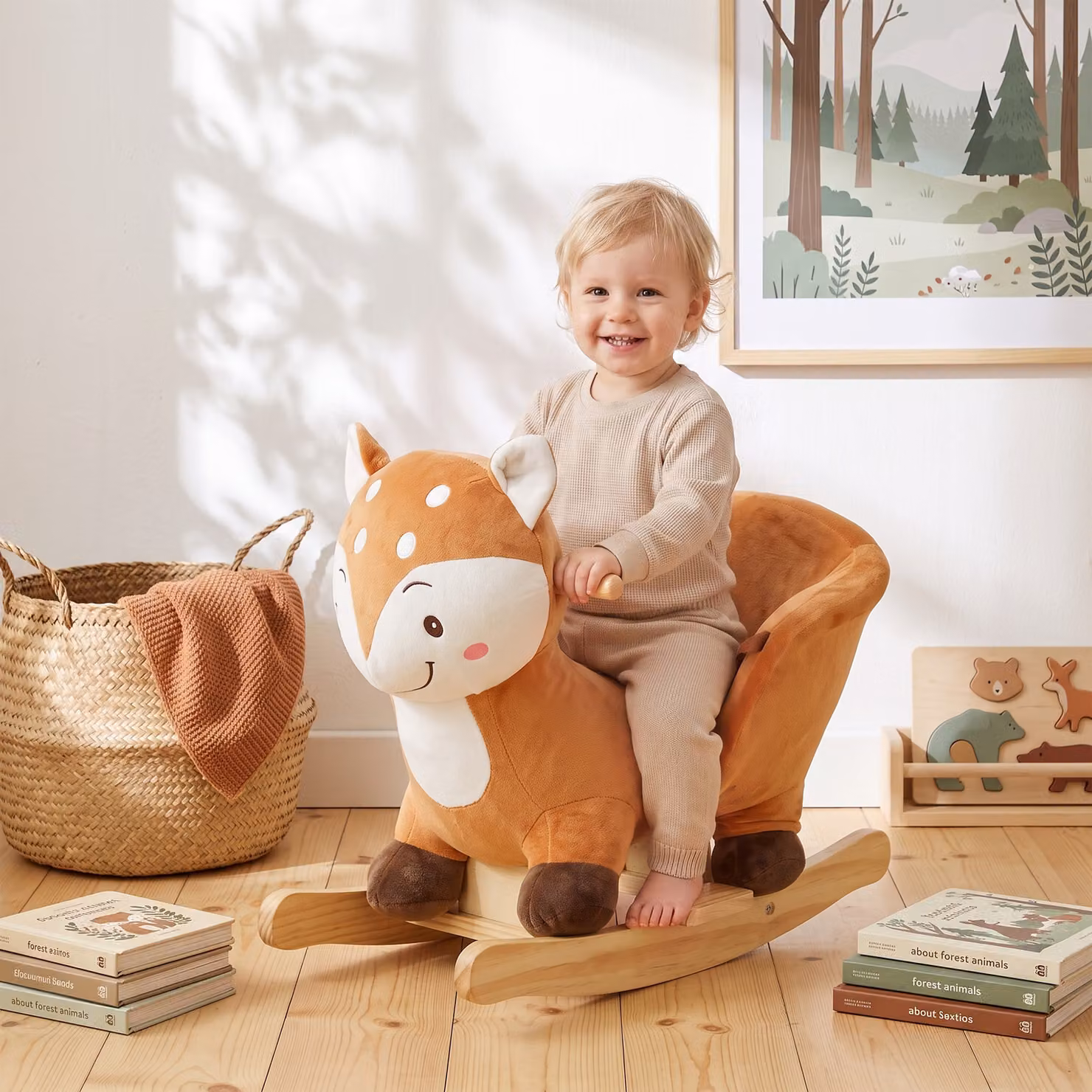Cavallo a dondolo AIYAPLAY a forma di cerbiatto maculato con suoni realistici, colore marrone rossiccio, per bambini da 1 a 3 anni – 2