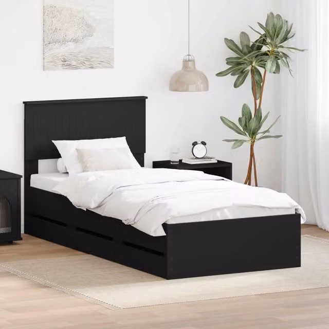 Struttura del letto-Giroletto Nero 90 x 200 cm Legno Ingegnerizzato 820474