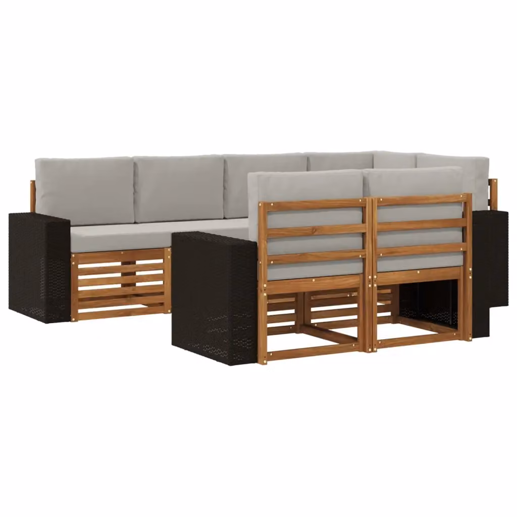 Set di divani da esterno a L vidaXL in legno di acacia con 7 pezzi, beige e grigio – 2