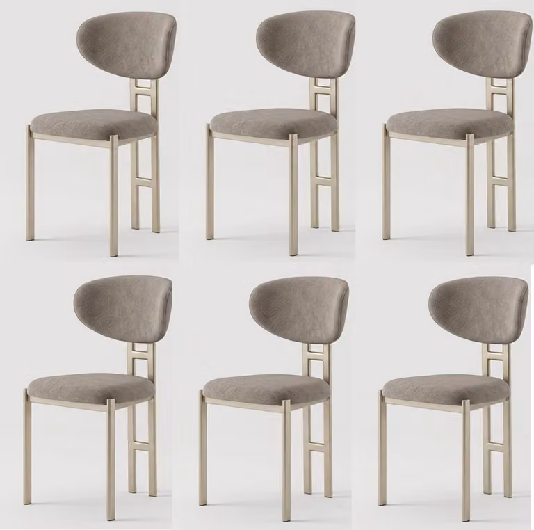 Set di 6 sedie, design moderno, imbottitura in tessuto, colore beige, confortevoli e morbide