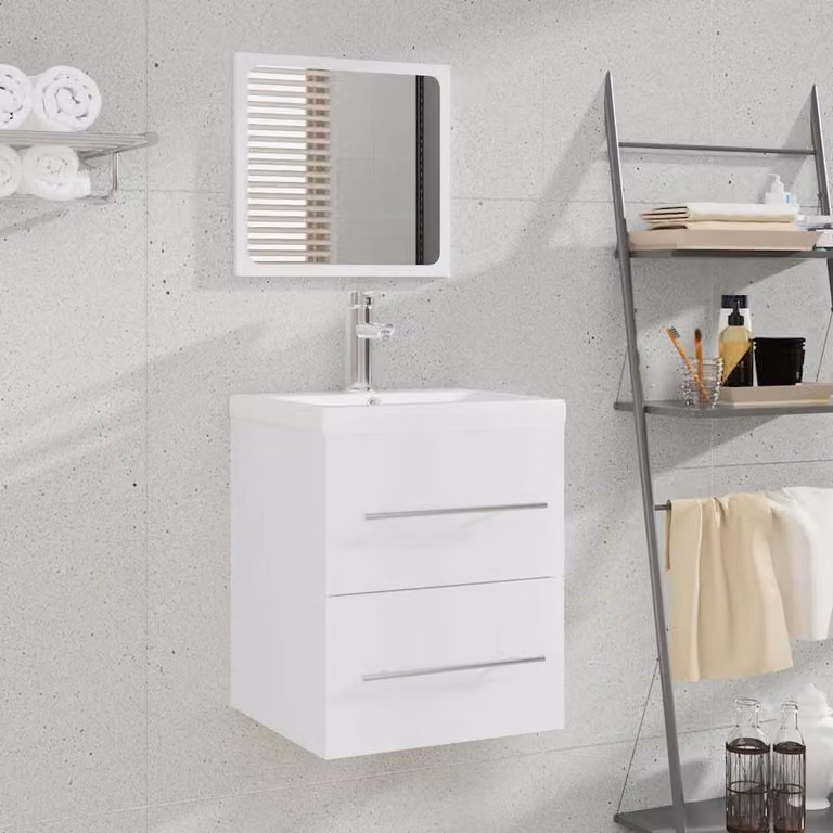 Mobile Bagno con Lavabo Integrato vidaXL Bianco Lucido in Legno, Sospeso, L/P/H: 80 x 48 x 41 cm
