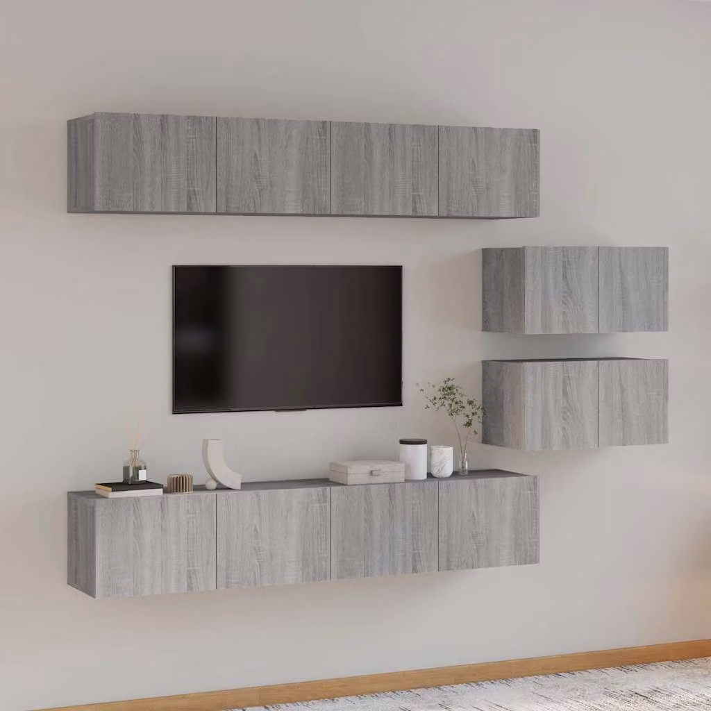 vidaXL Set di Mobili Porta TV 6 Pezzi Grigio in Legno per Soggiorno – 1