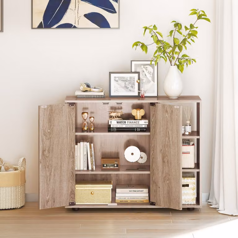 Costway Mobiletto porta scarpe moderno in legno color rovere con ante a battente e ripiani regolabili per ingresso e soggiorno, marrone