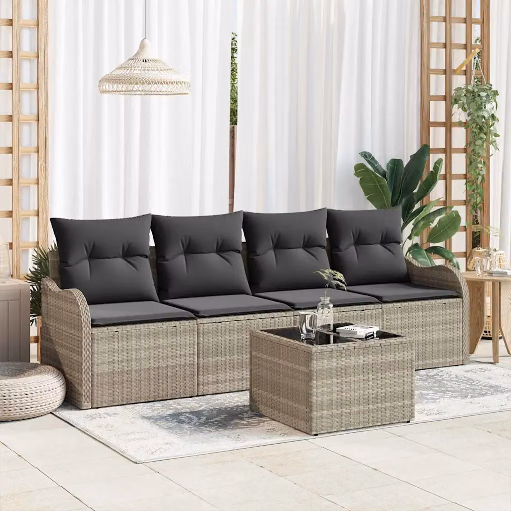 Set Divano da Giardino a L vidaXL Grigio con Tavolino e Cuscini in Polyrattan e Metallo – 1