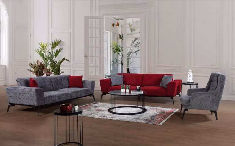 Sofagarnitur 331 Sitz Polster Sofa Wohnlandschaft Sofas Couch Möbel Rot Grau