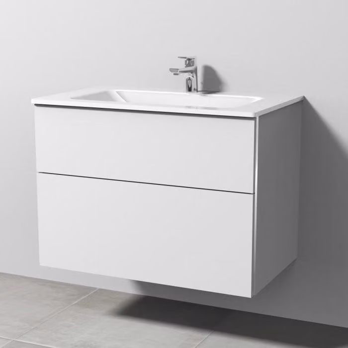 Sanipa, combinazione a 3 elementi con lavabo in vetro, 81,5 cm, 2 cassetti con maniglia integrata