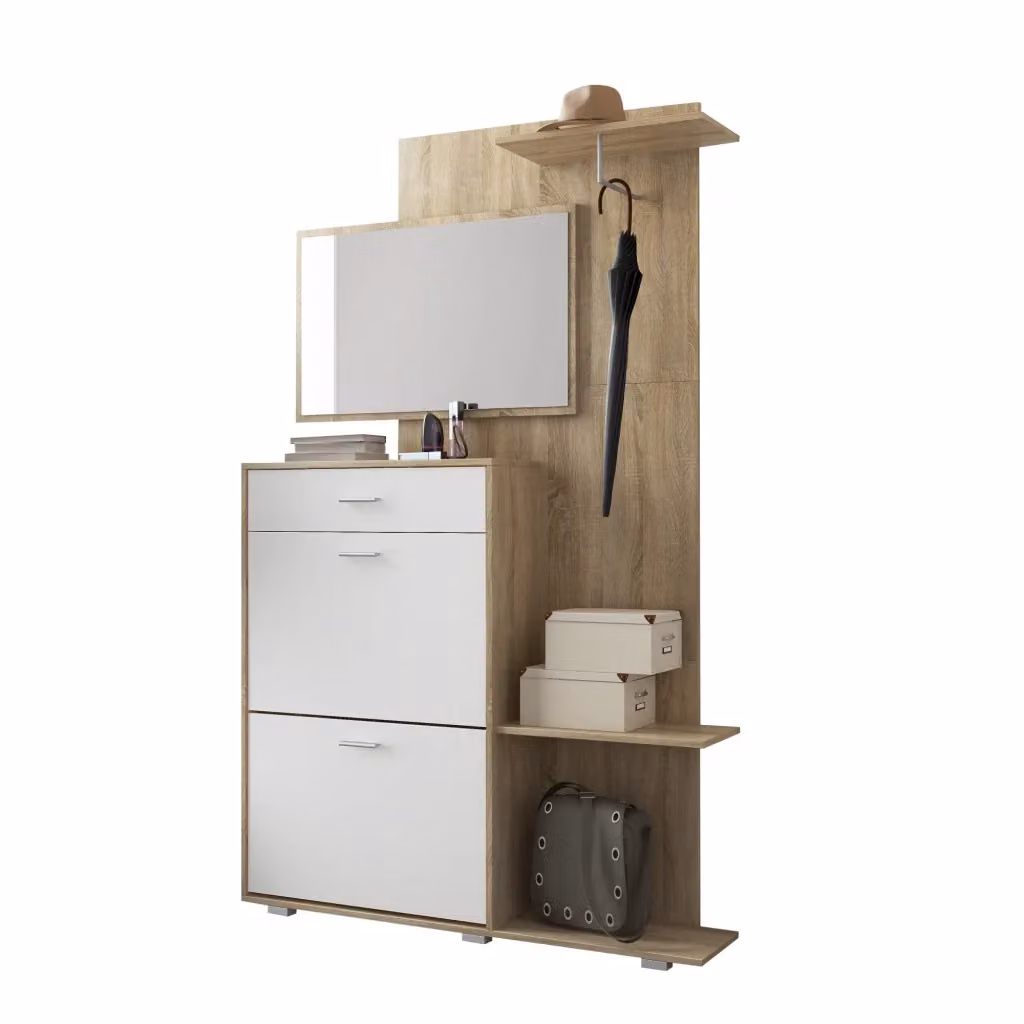 Mobile da ingresso Verres DMORA con specchio, finitura rovere marrone e bianco, L: 120 cm, P: 25 cm, H: 192 cm – 2
