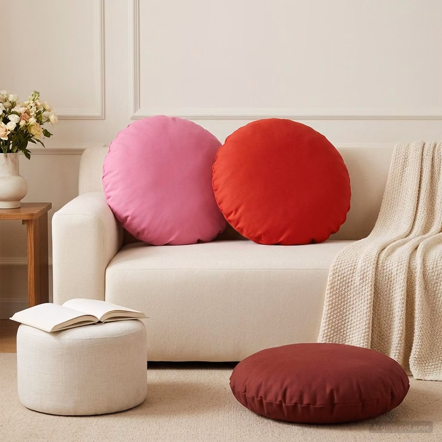 Set di 2 federe rotonde vidaXL HEERLEN in poliestere, colore rosso vino, Ø 50 cm