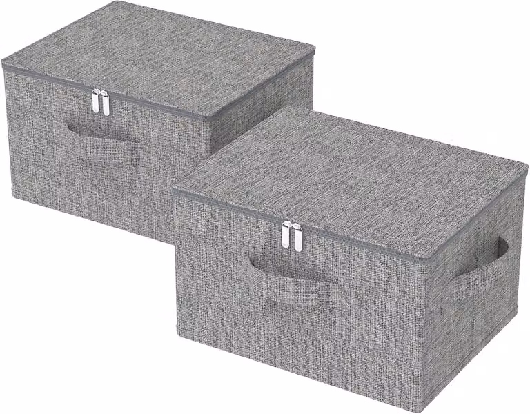 Set di 2 scatole portaoggetti, 50x40x30 cm, grigio, con coperchio, ideali per la camera da letto