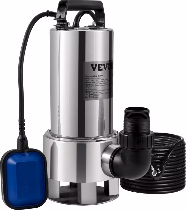 Pompa sommergibile 1300W Pompa per acque reflue 230V Pompa da giardino Portata 20000L/h Pompa sommergibile per acque reflue corsa massima 11m IPX8 Ideale per il pompaggio di acqua da piscine cantine stagni