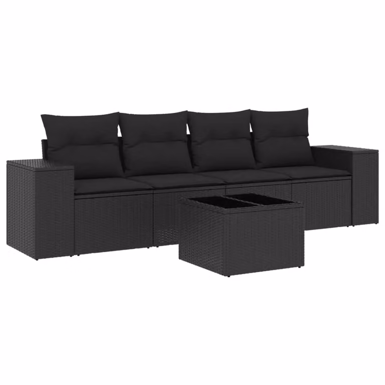 Set Divani da Giardino 5 pz con Cuscini in Polyrattan Nero