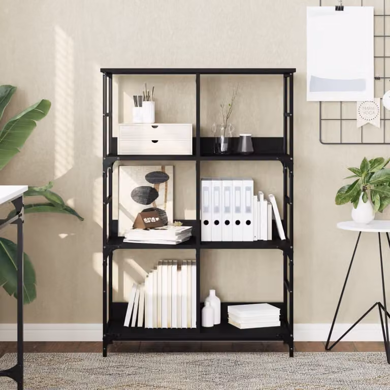 Libreria stile industriale vidaXL in legno e metallo nero, L 78,5 cm x P 33 cm x H 117,5 cm