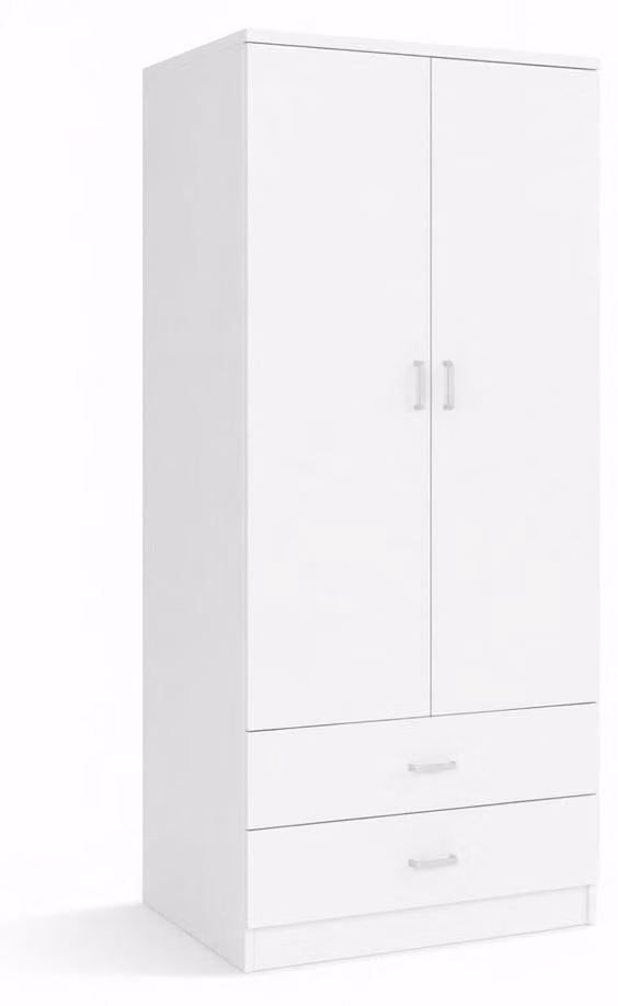 Armadio Guardaroba Capiente 2 Ante Mobile Camera Legno 80x52x190 cm.Colore:bianco