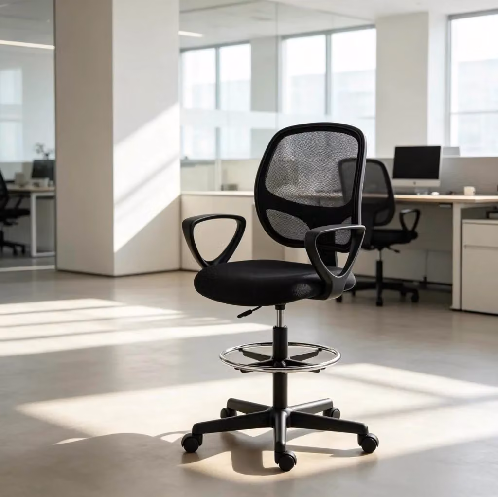 Sedia da ufficio ergonomica moderna nera con poggiapiedi, schienale in tessuto e rotelle per home office, L: 58 cm, P: 58 cm, H: 123 cm – 2