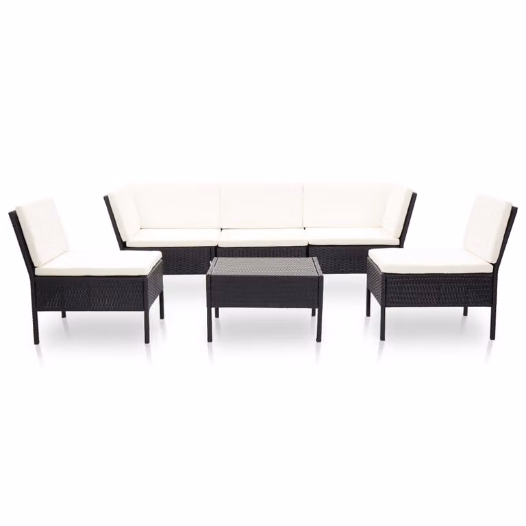 vidaXL Set di 6 pezzi da giardino con cuscini in polirattan nero