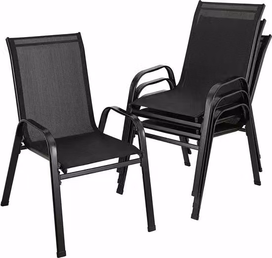 Set di sedie da giardino - 4 pezzi - Sedie da giardino stivabili - Sedie da giardino - Resistente al tempo - Resistente ai raggi UV - Nero - 93x69 cm