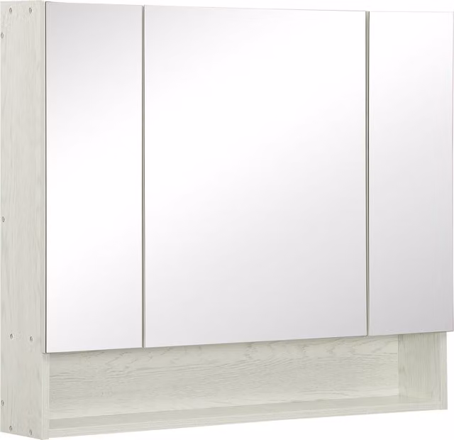 Armadietto da Bagno Moderno kleankin con Specchio, in Legno e Vetro, Grigio, L: 90 cm, P: 15 cm, H: 75 cm