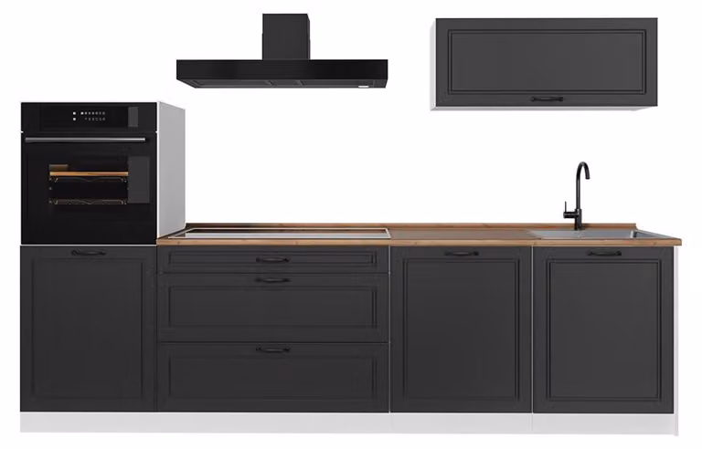 Cucina componibile Vicco R-Line Antracite country/Bianco 280 cm senza piano di lavoro, Model 67997