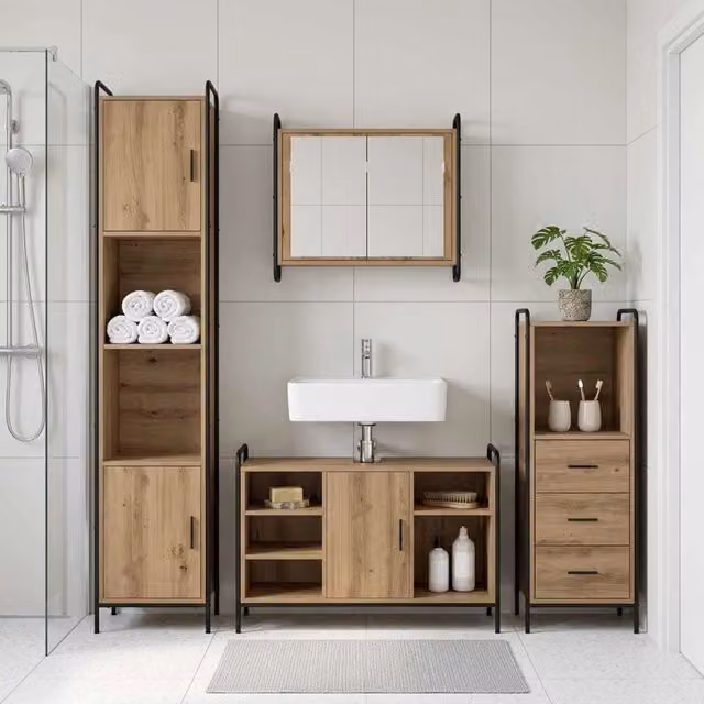 Set di Armadi da Bagno 3 pz Rovere Artigianale 3444542