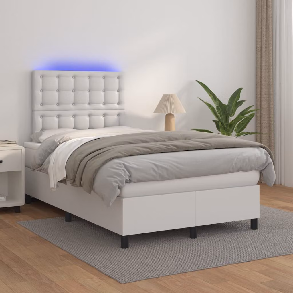 vidaXL Giroletto con Materasso e LED Bianco in Similpelle L: 120 cm, P: 200 cm – 1