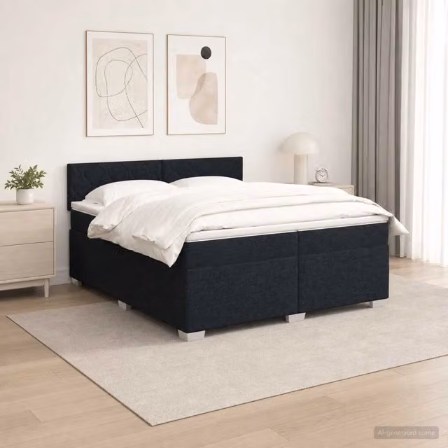 Letto con Box Spring vidaXL in tessuto nero con materasso ibrido, illuminazione LED sottostante e porta USB, L/P: 200 x 200 cm