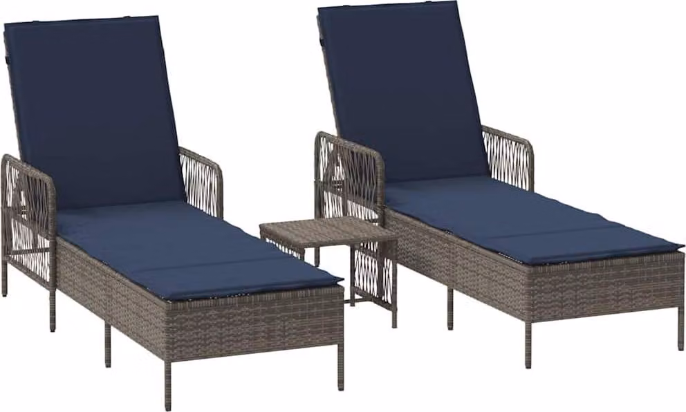 Lettino da sole 3 pcs Grigio e Blu Navy 200 x 55 x 92 cm